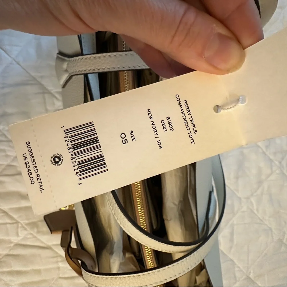 Tory Burch Cream Leather Tote with Gold Charm - Picture 7 of 12